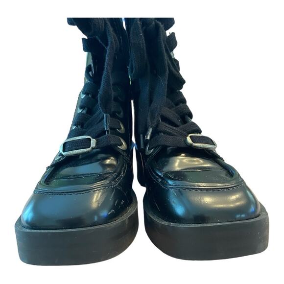 Larroude Joan Platform Leather Ankle Boots Lace Up Side Zipper Black Size 8 - Picture 10 of 10